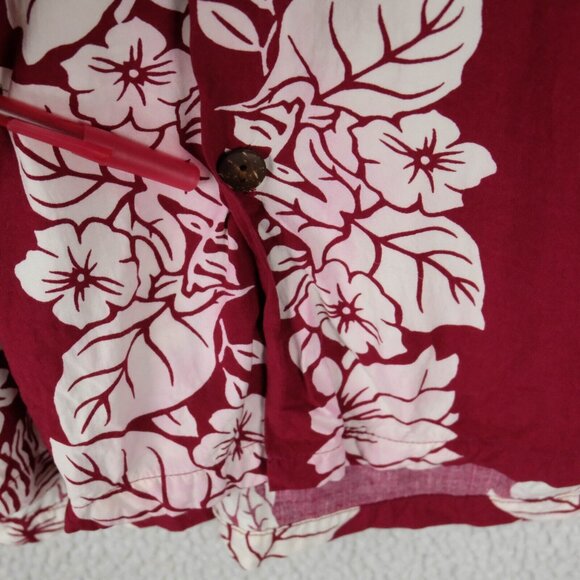 Hiko Hattie Shirt Mens Medium Red White Hawaiian Camp Floral Striped Tropical - Picture 9 of 9